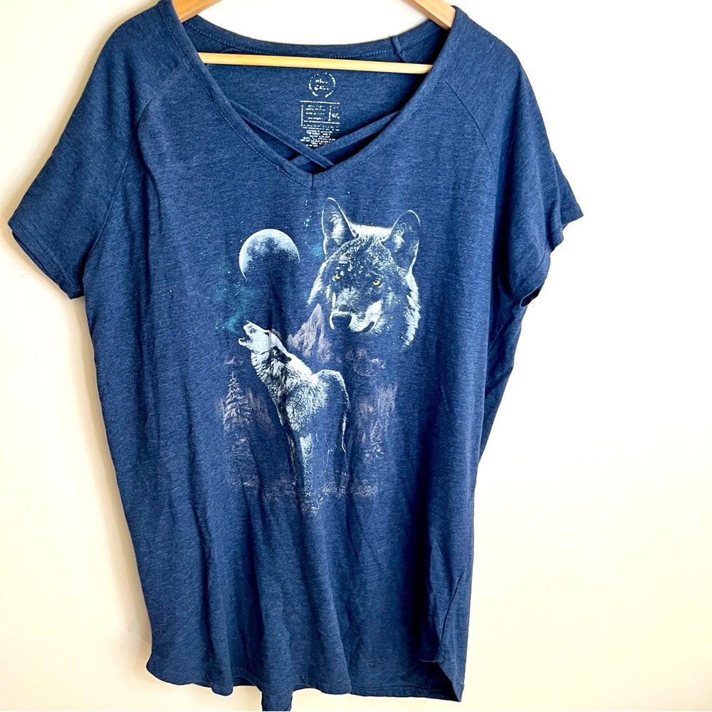 wolf cross front night gown t-shirt dress tunic women’s large blue by will call